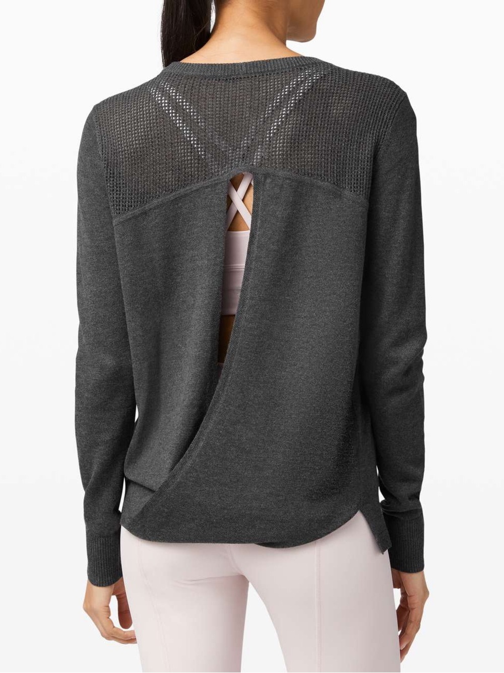 Lululemon Back To Balance Gray Cashmere Blend Open Back Sweater Women’s Size 10